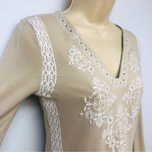 INC International Concepts Tan White Mosaic Print Tunic - Picture 5 of 16